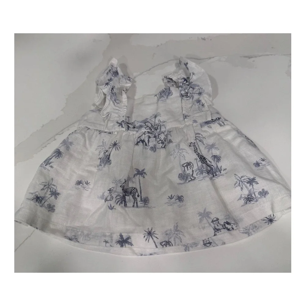 Baby Gap First Favorites 6-12M Safari Toile Gauze Top and Bloomer Set Blue White